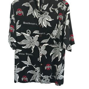 reyn spooner Black Ohio State Floral Button-Down Shirt  Hawaiian Aloha Sports
